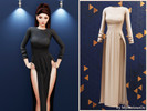 Sims 4 — Elegant high slit maxi dress by MysteriousOo — Long-sleeve maxi dress with high slits and fitted waist